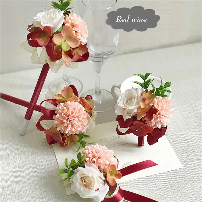 wrist corsage Boutonniere Brooch pin wedding flowers rose peony artificial flower  (6)