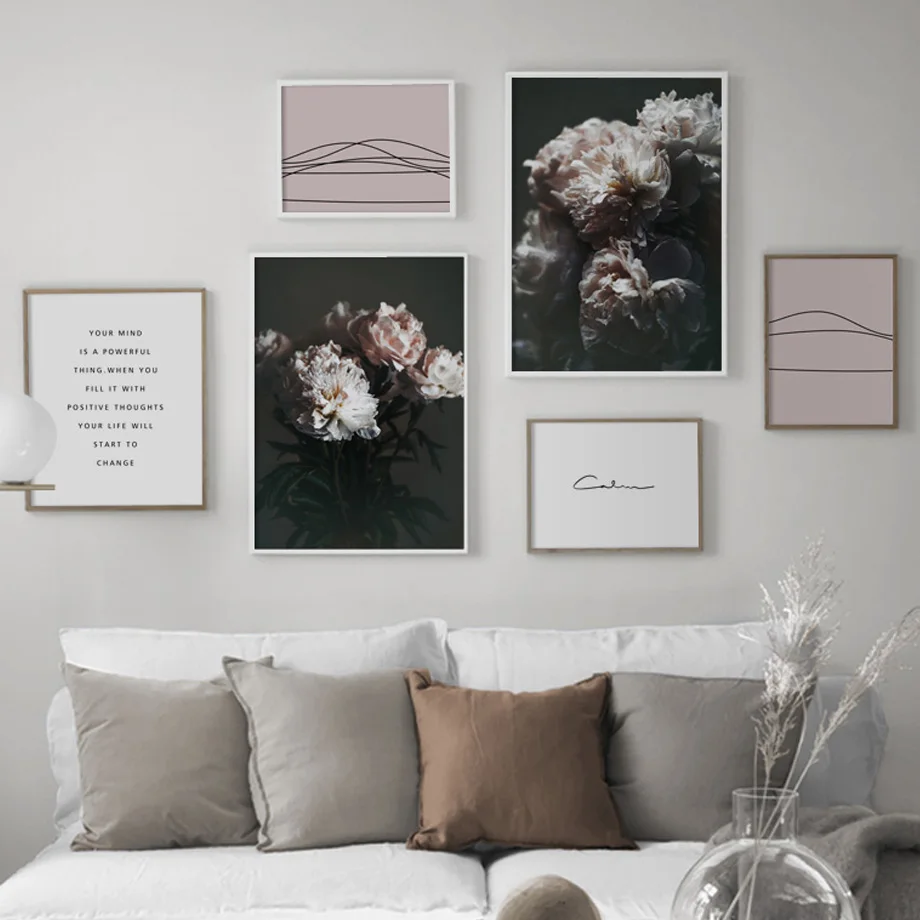 Peony Abstract Geometric Line Quotes Wall Art Canvas Painting Nordic Posters And Prints Wall Pictures For Living Room Home Decor