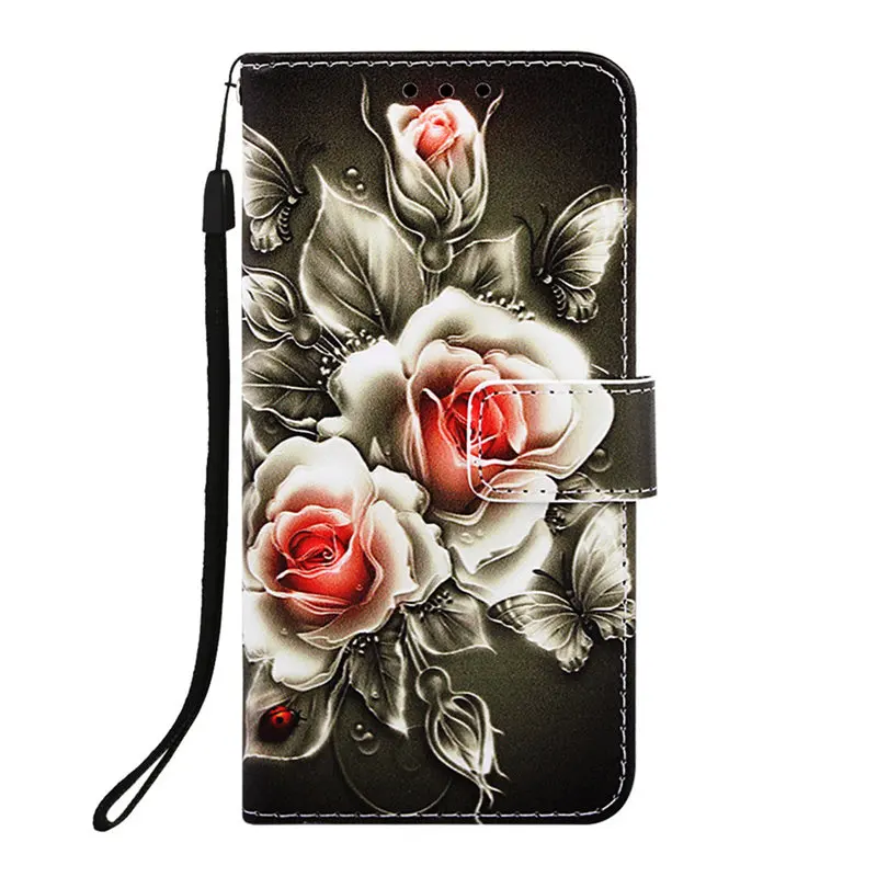 Чехол кожаный чехол для телефона сумка для samsung Galaxy S8 S9 S10E S10 J6 плюс A10 A20 A30 A40 A50 A70 M10 M20 С Откидывающейся Крышкой и функцией подставки D03D - Цвет: Black Backgroun Rose