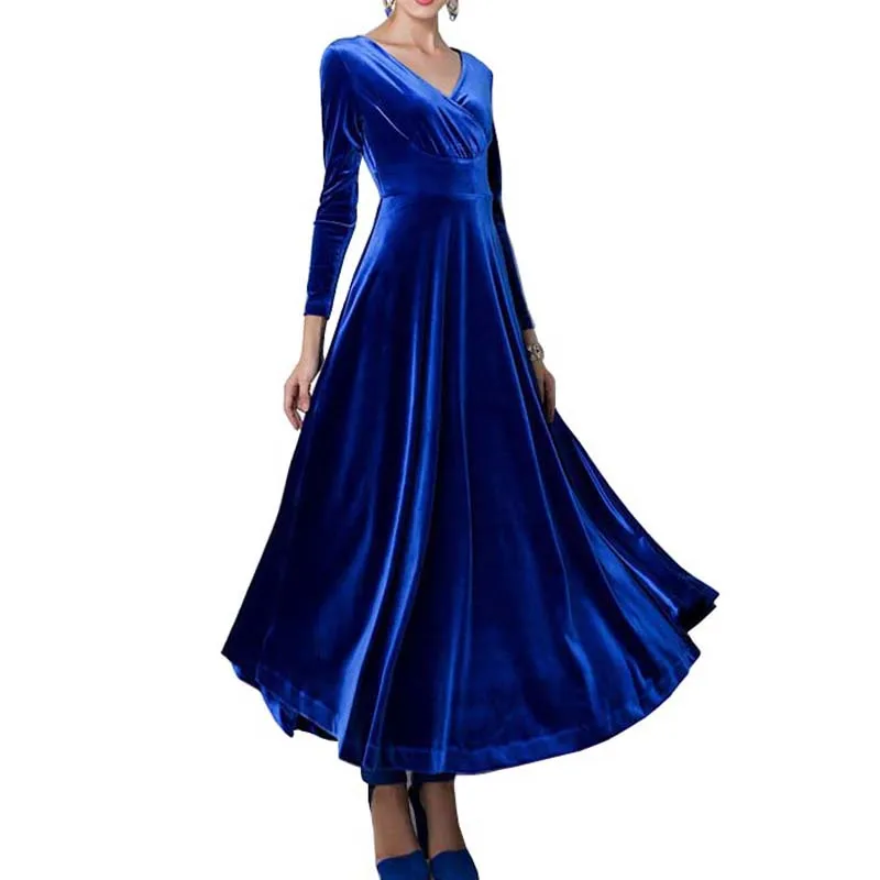 2018 Women Lady Sexy V Neck Velvet Long Sleeve font b Dress b font Evening Party