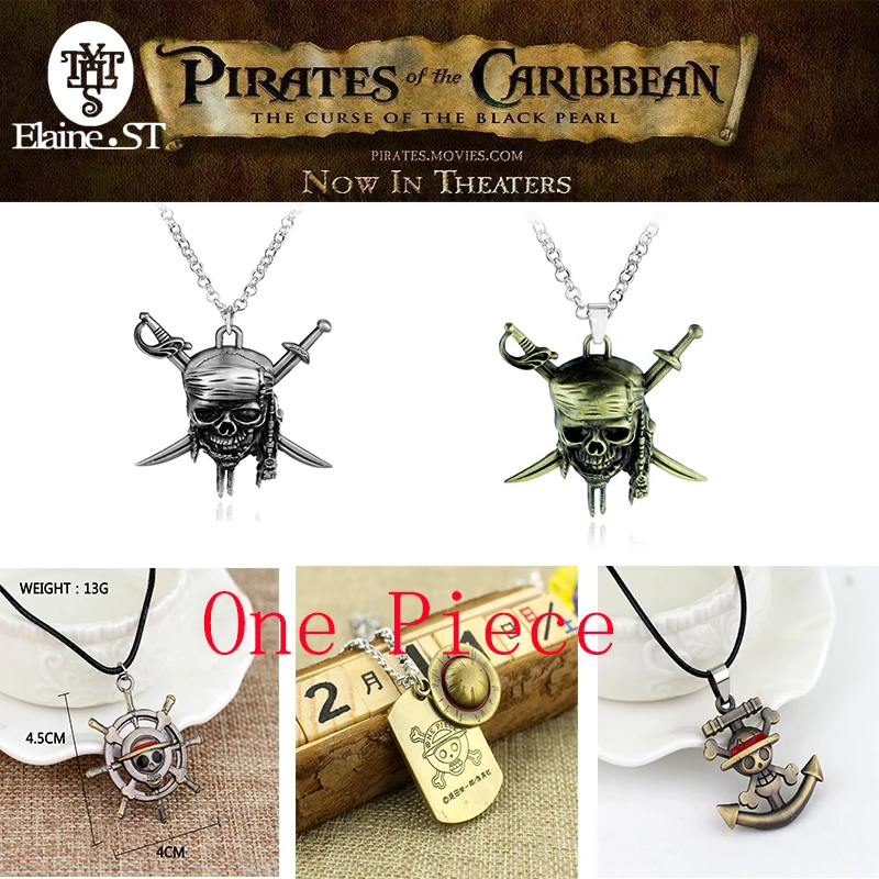 New fashion One Piece Colar Piratas do Caribe crânio esqueleto & Mestre Pirata Leme Colar pingente Jóia Da Liga