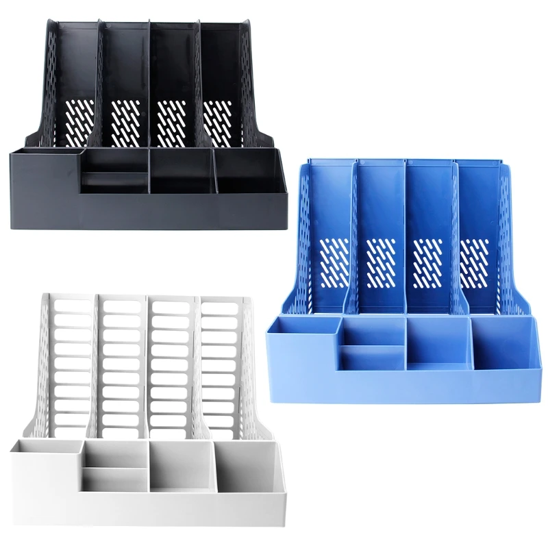

Plastic Desk Organizer 4 Sections Document Rack Paper Book Holder Organizer Office School Supplies