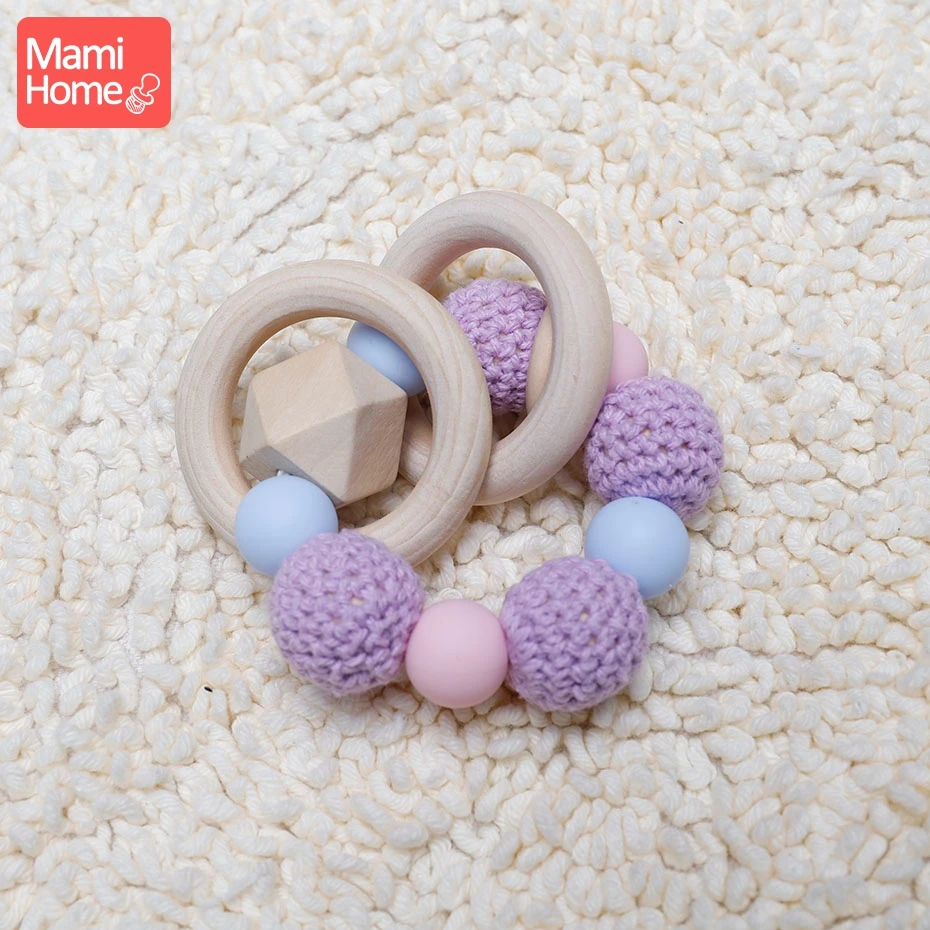 Mamihome 1 шт. детское деревянное зубное кольцо для ребенка браслеты пищевой Перл силиконовые бусина бука кольца крючком круглая бусина