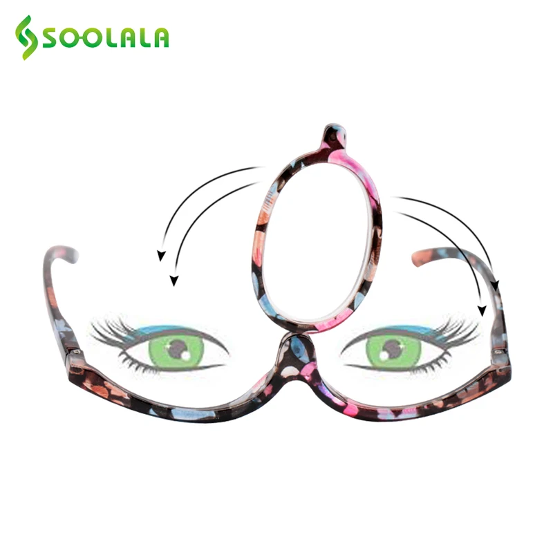 SOOLALA 180 Degree Rotating Makeup Reading Glasses Monocular Cosmetics Glasses Fashion Women Glasses with One Flip Up Lenses