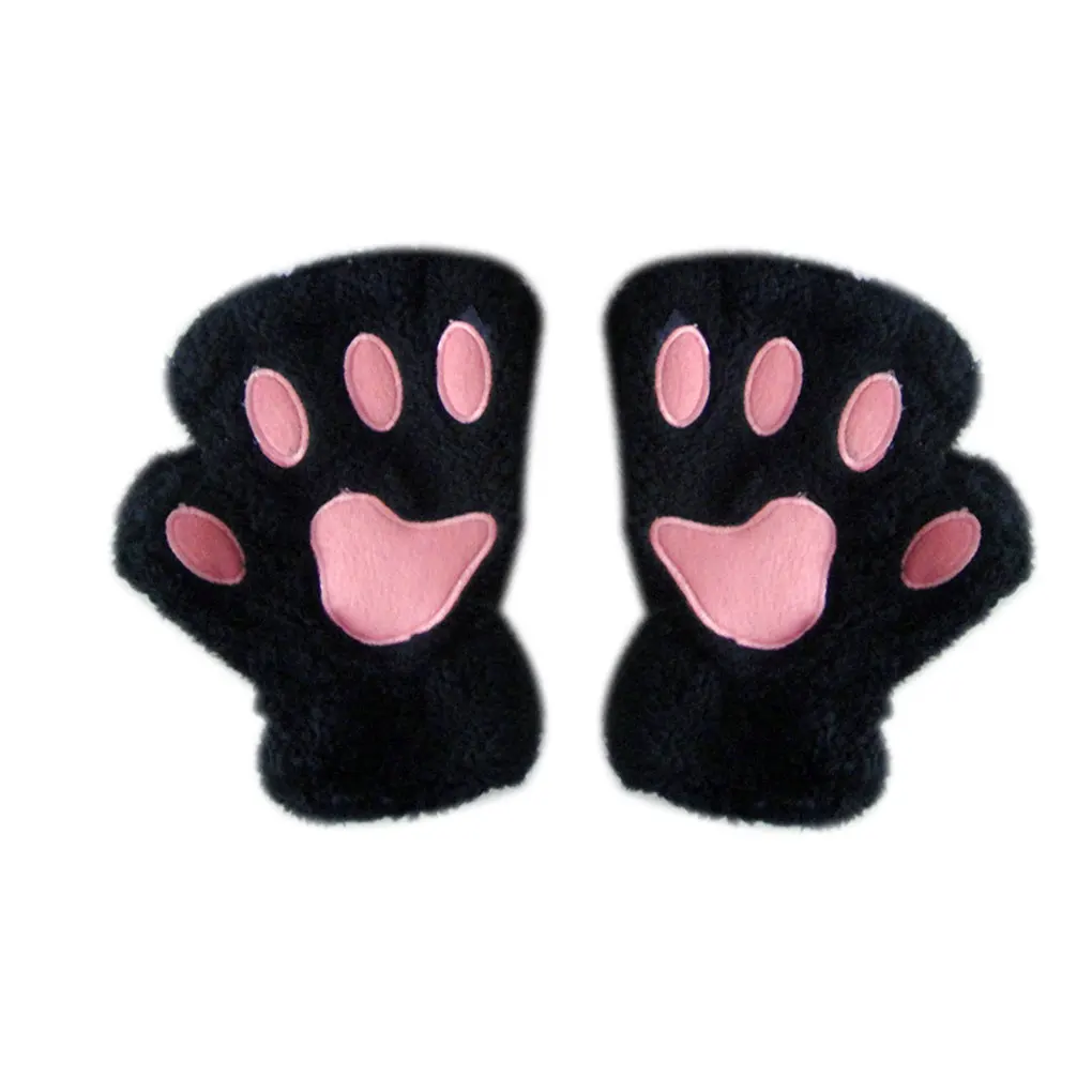 Плюшевые перчатки с кошачьими лапами, новинка, мягкие махровые женские рукавицы без пальцев на Хэллоуин - Цвет: NO.1