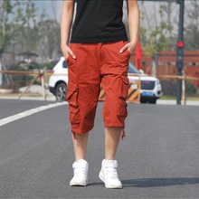 Для мужчин, набор одежды из 3/4 карго шорты летние модные мужские свободные Повседневное подходит прямо с несколькими карманами хлопковая одежда Подрезанные штаны