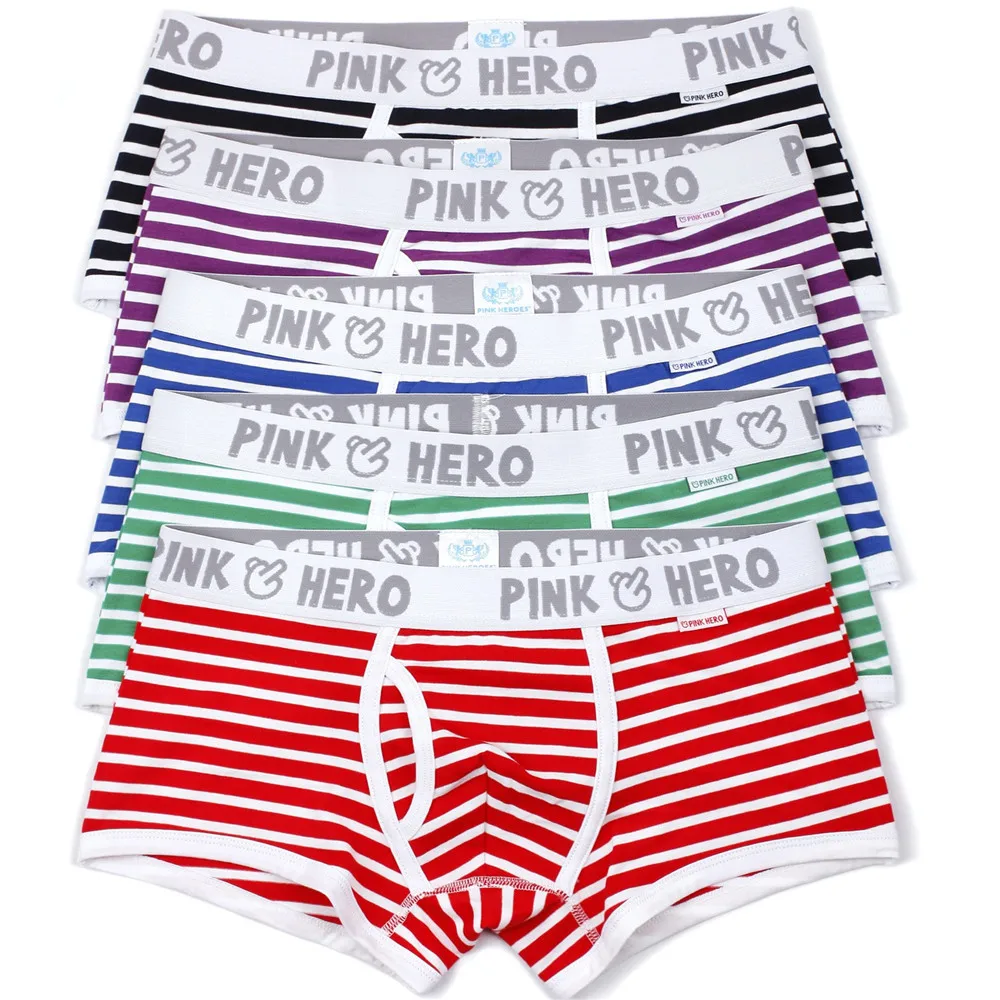 Pink Heroes Men Underwear Boxers Fashion Striped Cotton Mens Boxer