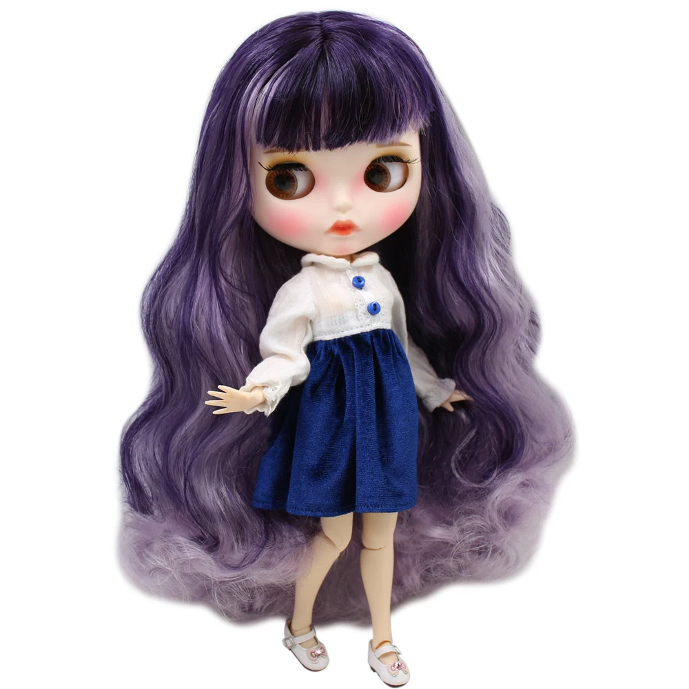 ICY Nude Blyth кукла для No. BL169/1049 фиолетовые смешанные волосы резные губы матовое лицо с
