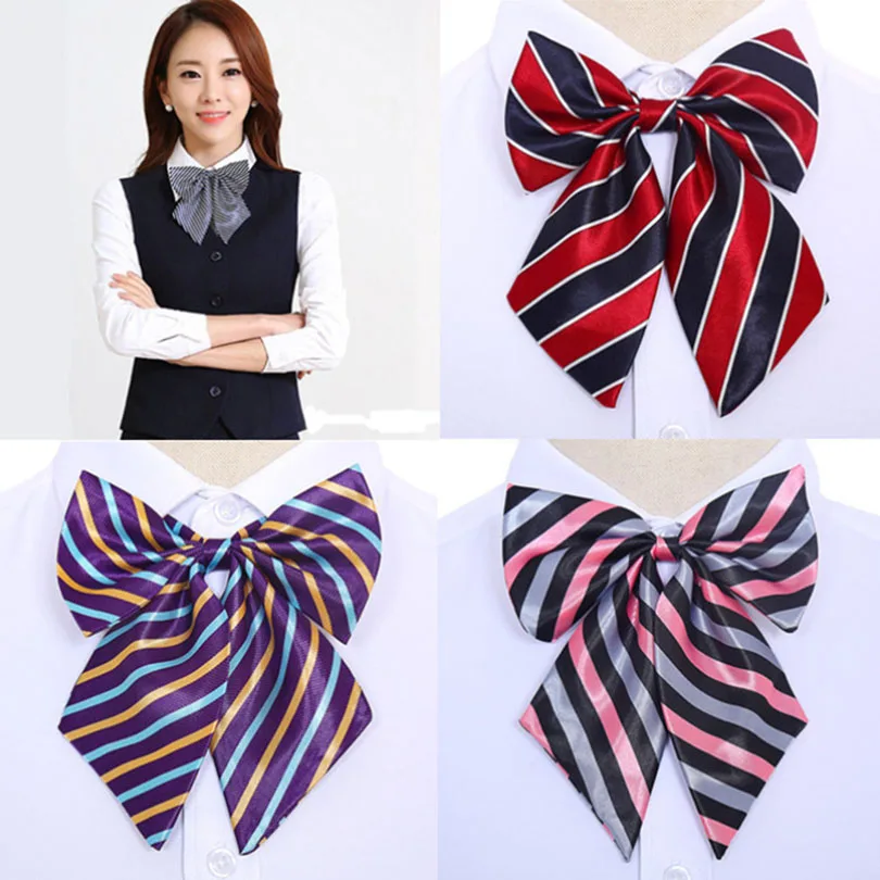AWAYTR Для женщин Bowties Винтаж полосатый лук галстуки шелковый галстук-бабочка гравате Borboleta галстук свадебные шеи носить аксессуары - изображение