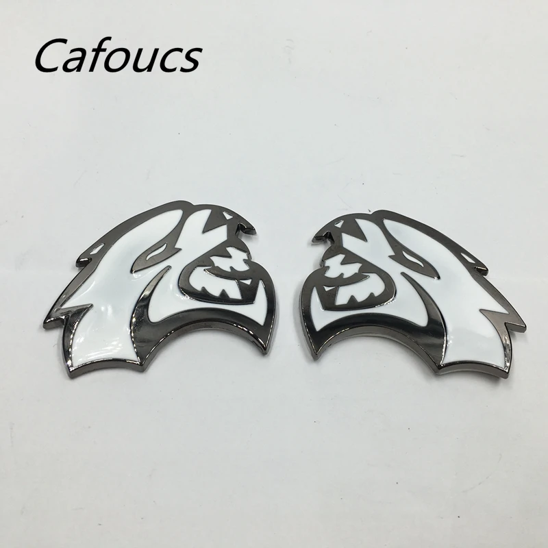 

Set of 2 White HELLCAT Metal Emblem Badge Fender Sticker For 2015-2017 Dodge Challenger SRT Hemi 66*58mm