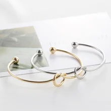 Модное простое проволочное крепление браслет с узелковой подвеской прекрасный браслет с узелком открытые металлические браслеты для женщин ювелирные изделия подарки на день Святого Валентина