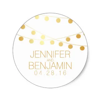 

3.8cm Gold Foil String of Lights Wedding Classic Round Sticker