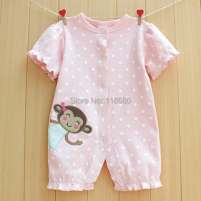 

new 2014 summer rompers baby clothes Newborn short sleeves romper baby girls cute dot monkey jumpsuit kids shorts baby wear