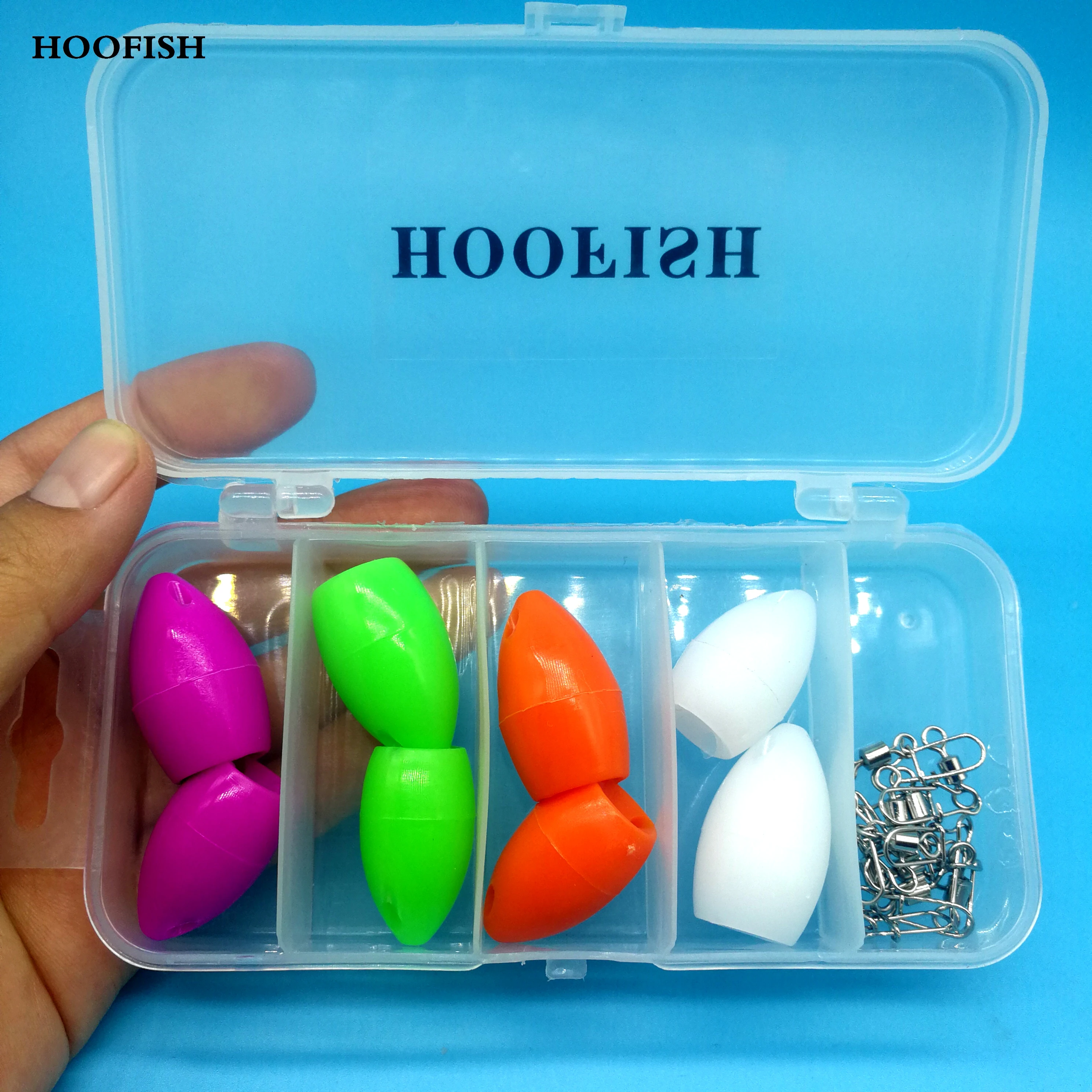 

HOOFISH 18pcs+1box /lot 4pcs3.1g+4pcs4.1g Long Distance Casting Lure Carp Coarse Trout Plastic Floating Bombarda Floats