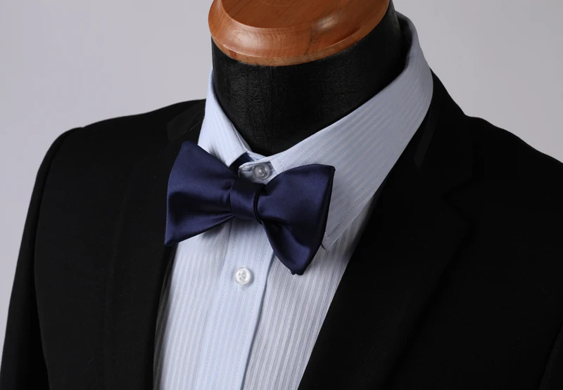  BL21V Pure Navy Blue Solid 100%Silk Jacquard Woven Men Butterfly Self Bow Tie BowTie Pocket Square 