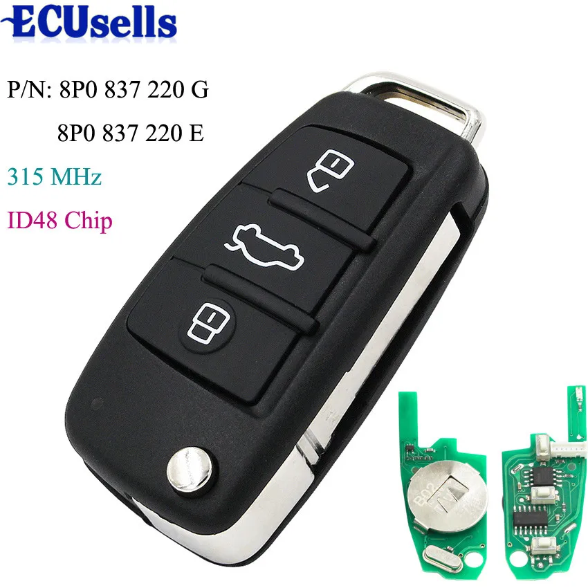 3 Buttons Folding Remote Car Key 315MHz with ID48 Chip for Audi A3 TT