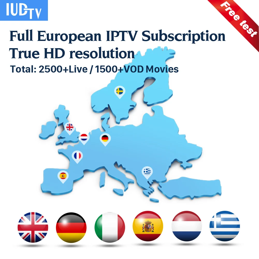 

IPTV M3u Italia UK Spanish Greek Swedish IPTV IUDTV 6 Months 1 Year Europe IPTV Subscription Code for Android M3u MAG25X Enigma2