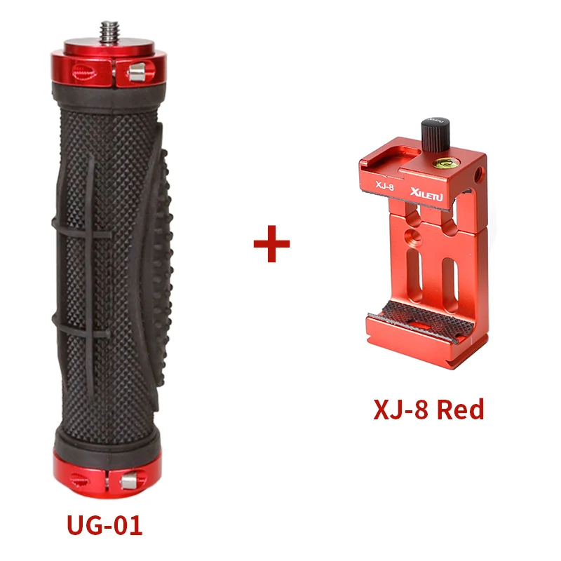 XILETU UG-01 стабильный кронштейн DSLR 1/4 ручной резиновой ручкой Стабилизатор камеры ручка для GoPro SLR смартфон - Цвет: UG01 and XJ8 Red