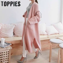 Корейский длинный кардиган, свитер, женский кардиган большого размера, Осень-зима, вязаное Свободное пальто, уличная одежда