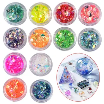 

12 box/set Manicure Shell Cellophane Colorful Candy Aurora Papers Hard Epoxy Filling Polish Adhesive Decorative Dotted Hand