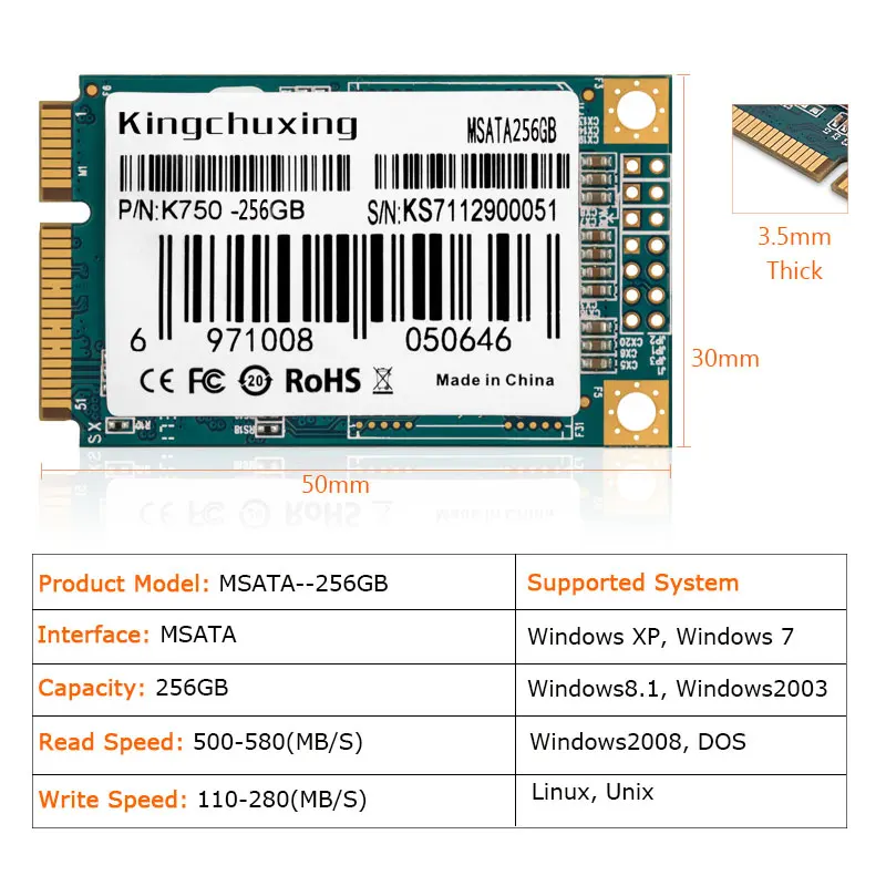 Kingchuxing mSATA SSD твердотельный диск 256 ГБ ноутбук Настольный компьютер внутренний жесткий диск для экстремальной скорости игры работы