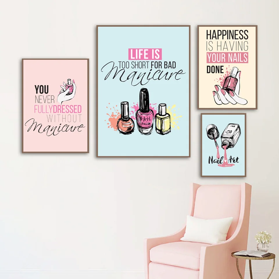 

Canvas Printed Modern Nordic Style Nail Polish Character Letter Poster Home Decor Painting Wall Art Pictures Living Room Modular