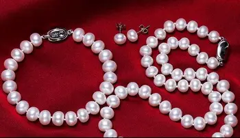 

Charming 8-9mm AAA White Pearl Necklace 18inch 36" Bracelet 8inch set