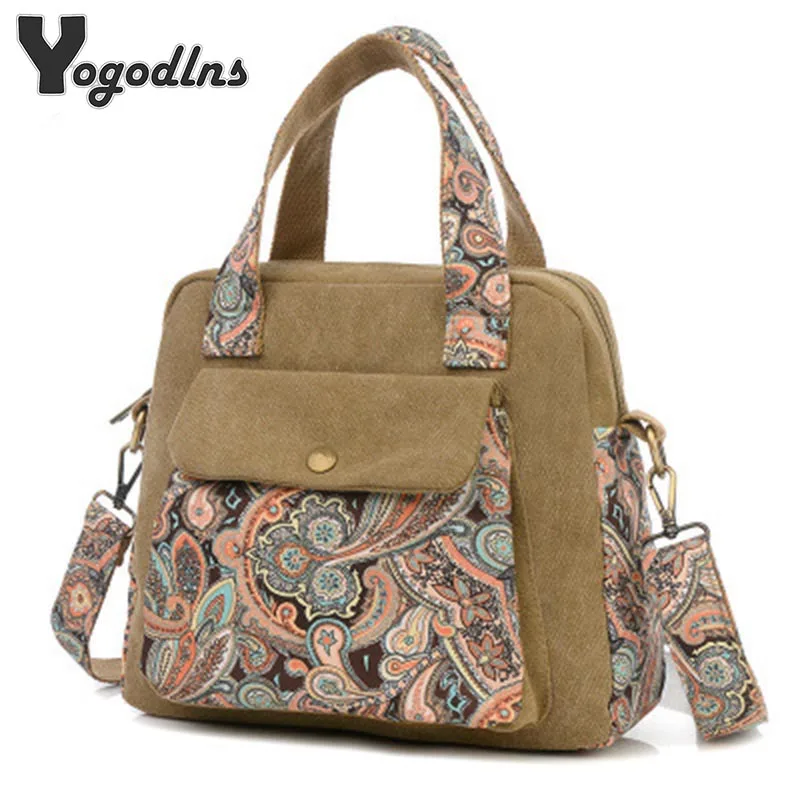 

New Top Quality Vintage Women Handbag Ethnic Style Print Flower Canvas Large Tote Fashion Shoulder bag Women Messenger Bag