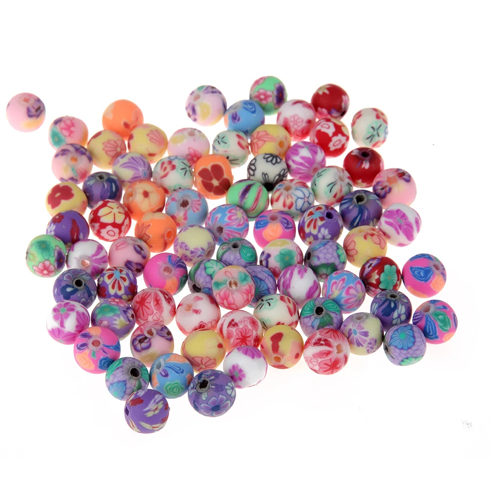 

Wholesale (50pcs/lot) 10mm Fimo Polymer Clay Beads Printing Flower Pattern Round Loose Beads For Jewelry Making DIY