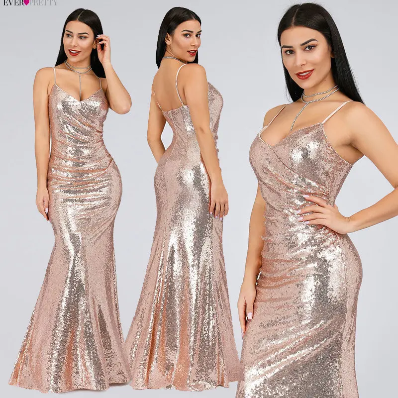 Ever Pretty Robe De Soiree New Burgundy Sexy V Neck Spaghetti Straps Sequins Evening Dresses Long Party Gowns EP07339BD