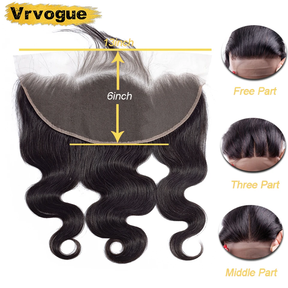 

Vrvogue Hair 13x6 Lace Frontal Indian Body Wave Lace Closure With Baby Hair Free/Middle/Three Part Remy Hair HD Lace Frontal