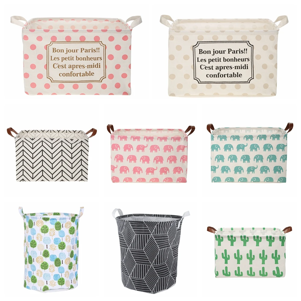 Smile Letter/Stripe Cotton Laundry Basket Cloth Dirty Clothes Organizer Barrel Home Storage Basket for Toys Underwear Sundries 
