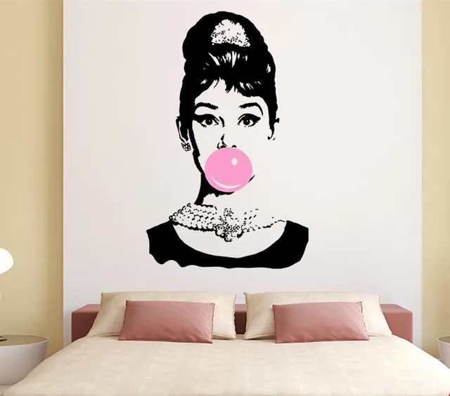 Audrey Hepburn Bubble Gum Beauty Hair Salon Wall Decal Sticker Art