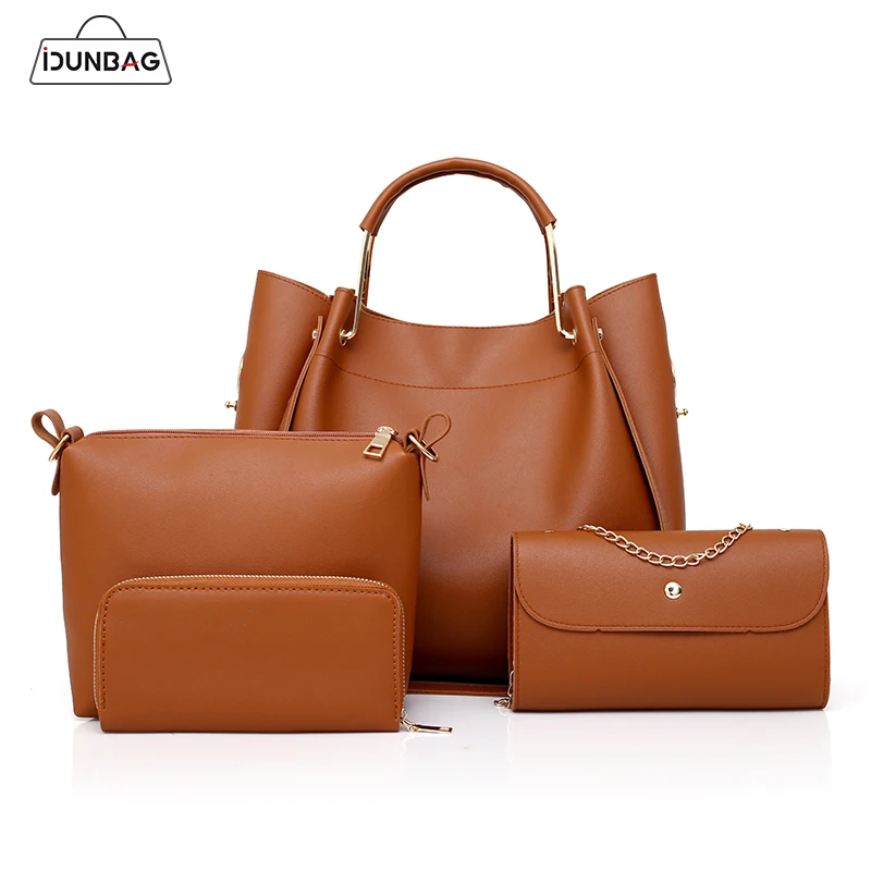 

4Pcs Women Pu Leather Handbags Set bucket shoulder bags Casual Tote Bag Female+Chain Women Messenger Bag+Small Clutch Purse Sac