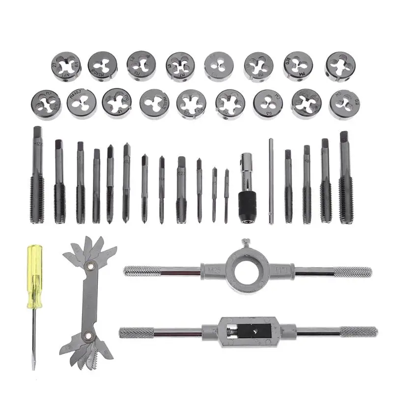 

40pcs Professional Machine Metric Tap Die Set M3-M12 T-Handle Wrench Screw Thread Tapping Bit Pitch Gauge Tool for Metalworking