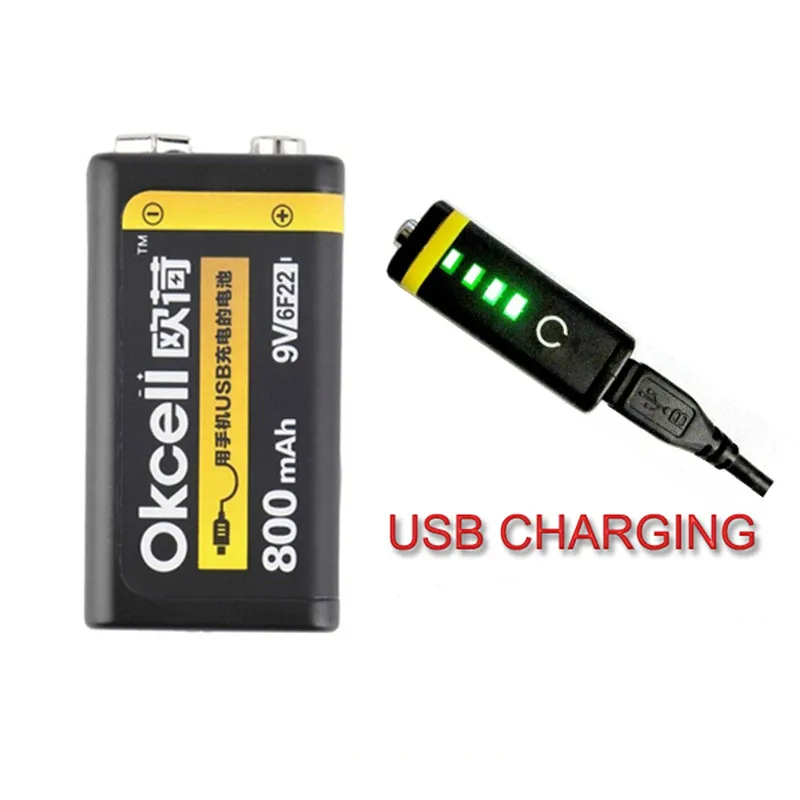 

2018 High Quality OKcell 9V 800mAh USB Rechargeable Lipo Battery For RC Helicopter Model Microphone