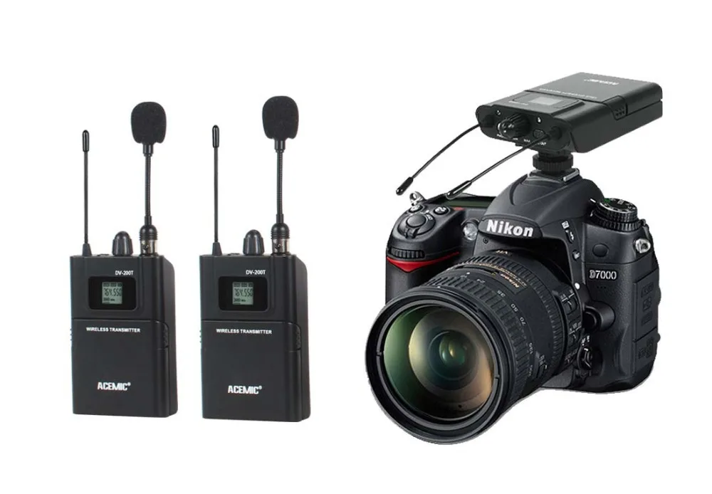 Аккумуляторная двухканальная беспроводная камера DV 200 UHF/DSLR/мобильный телефон/i