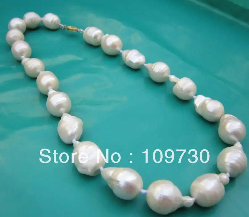 

Jewelry 001777 HUGE 18" AUSTRALIAN SOUTH SEA NATURAL WHITE NUCLEAR PEARL NECKLACE 14KGP