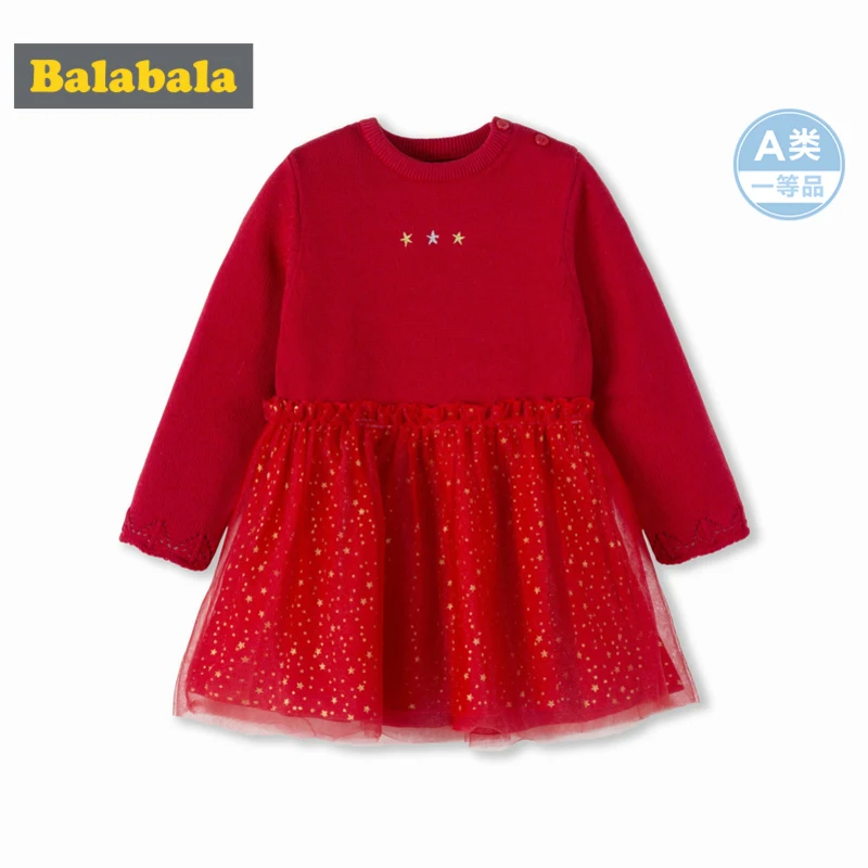 Balabala/платье из ткани для маленьких девочек тонкий вязаный свитер+ фатиновое платье с застежкой на плече для новорожденных
