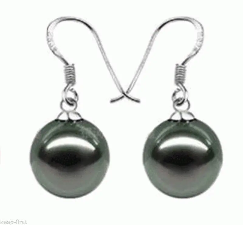

Hot sale new Style >>>>10mm charming black south sea shell pearl silver earrings AAA+