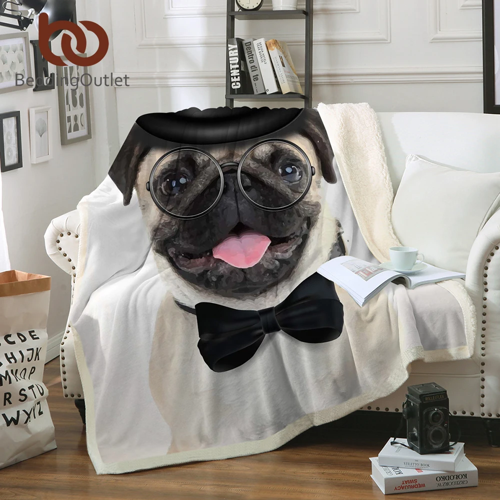 Günstige BeddingOutlet Pet Hund Sammlung Sherpa Decke 3D Tier Mops Plüsch Decke Bulldog Husky Dober Rottweiler Dünne Bettdecke