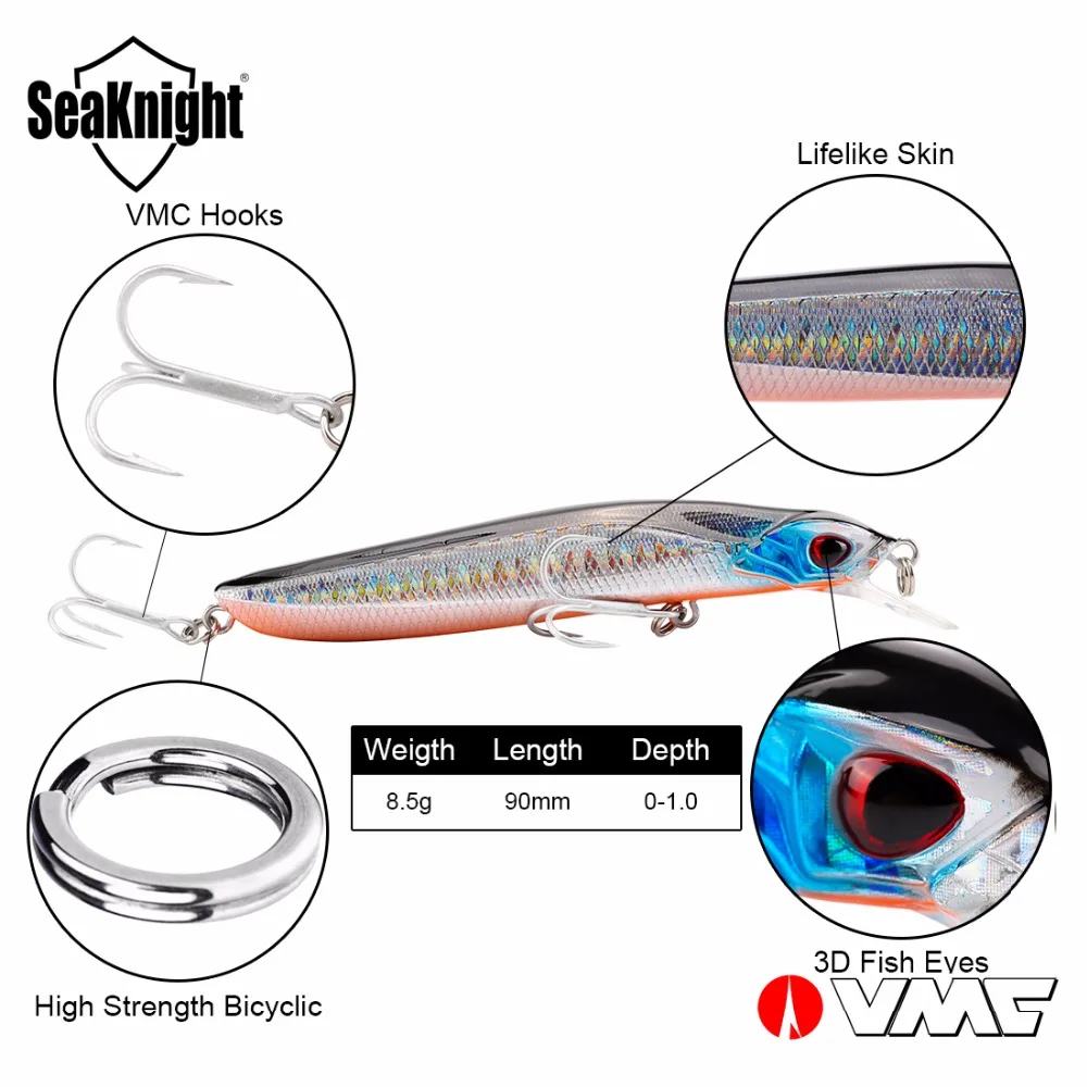 SeaKnight гольян SK036 рыболовная приманка 1 шт. 3,5 дюйма 90 мм 8,5 г 0-1,0 м плавающая приманка искусственная приманка, приманки VMC Крючки рыболовные приманки