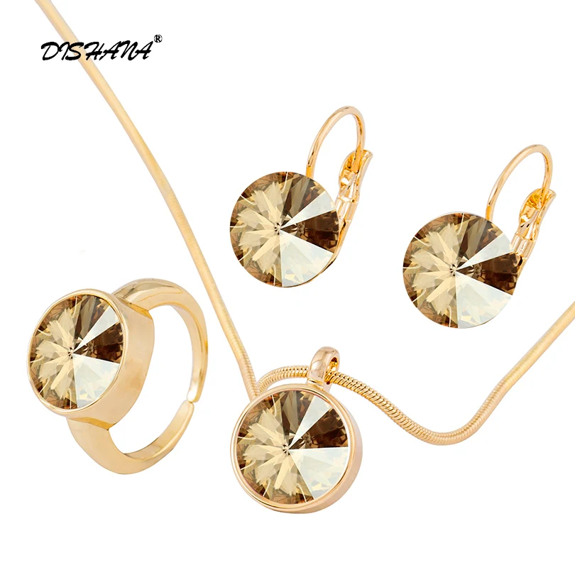 Комплект из колье серёг и кольца с австрийским кристаллом|jewelry sets for women|party jewelry