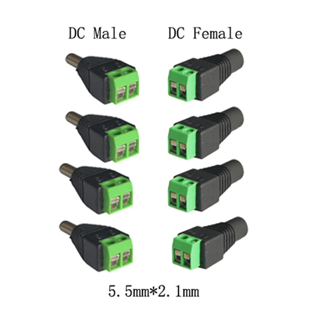 

5.5mm x 2.1mm Female Male DC Power Plug Adapter For 5050 3528 5060 Single Color LED Strip