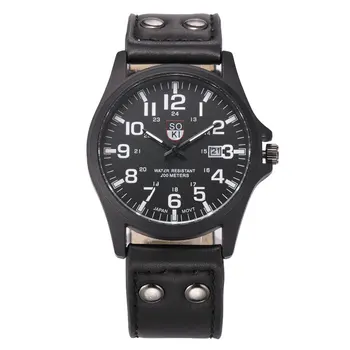 

Hot 2017 Superior Vintage Classic Men's Waterproof Date PU Leather Strap Sport Quartz Army Wrist Watch Relogio Masculino Reloj
