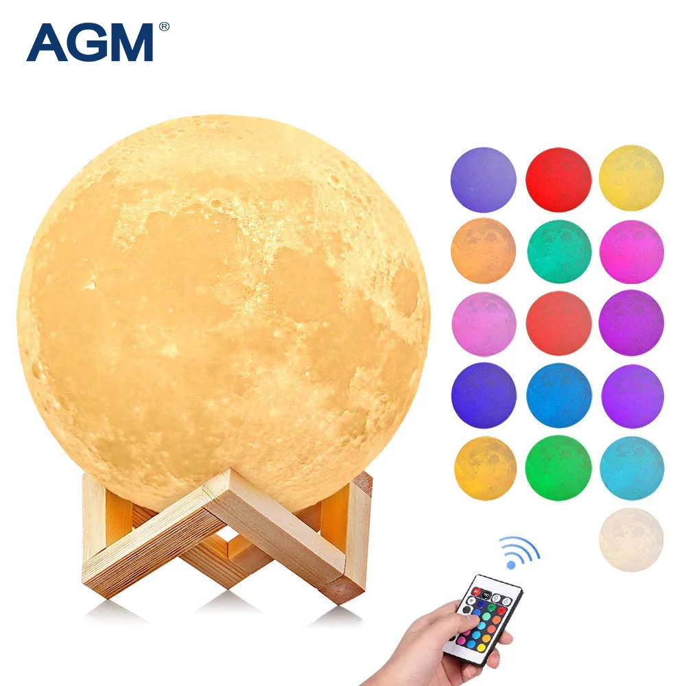 

AGM Night Light 3D Print Moon Lamp 16 colors Touch Remote USB Charging lampara night lamp luminaria for kids gift