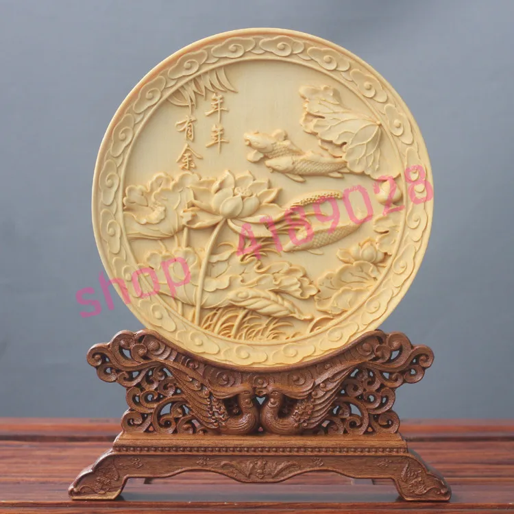 

Pure boxwood, solid wood engraving circular ornaments (with base), handicraft ornaments