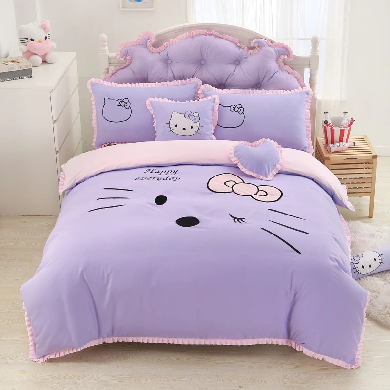 

Home Textile Hello Kitty Bed Skirt Bedding Set Women Cartoon Bed Linen for Kids Gift Include Duvet Cover Bed Skirt Pillowcases