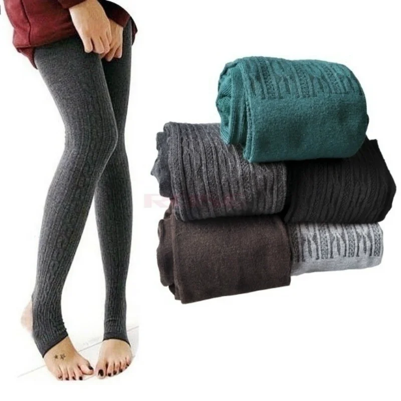 Autumn Winter Leggins Woman Knitted Full Legging Slim Leggins Elastic