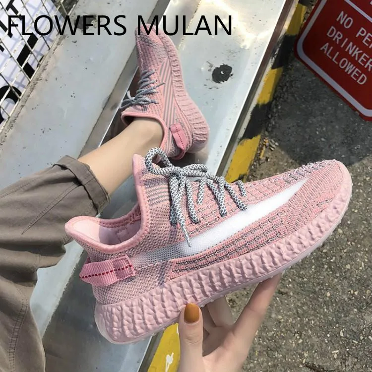 

Luxury Brand New Pink Black White Stretch Fabric Breathable Women Sneakers Soft Rubber Heels Lace Up Girl Trainers Shoes Design